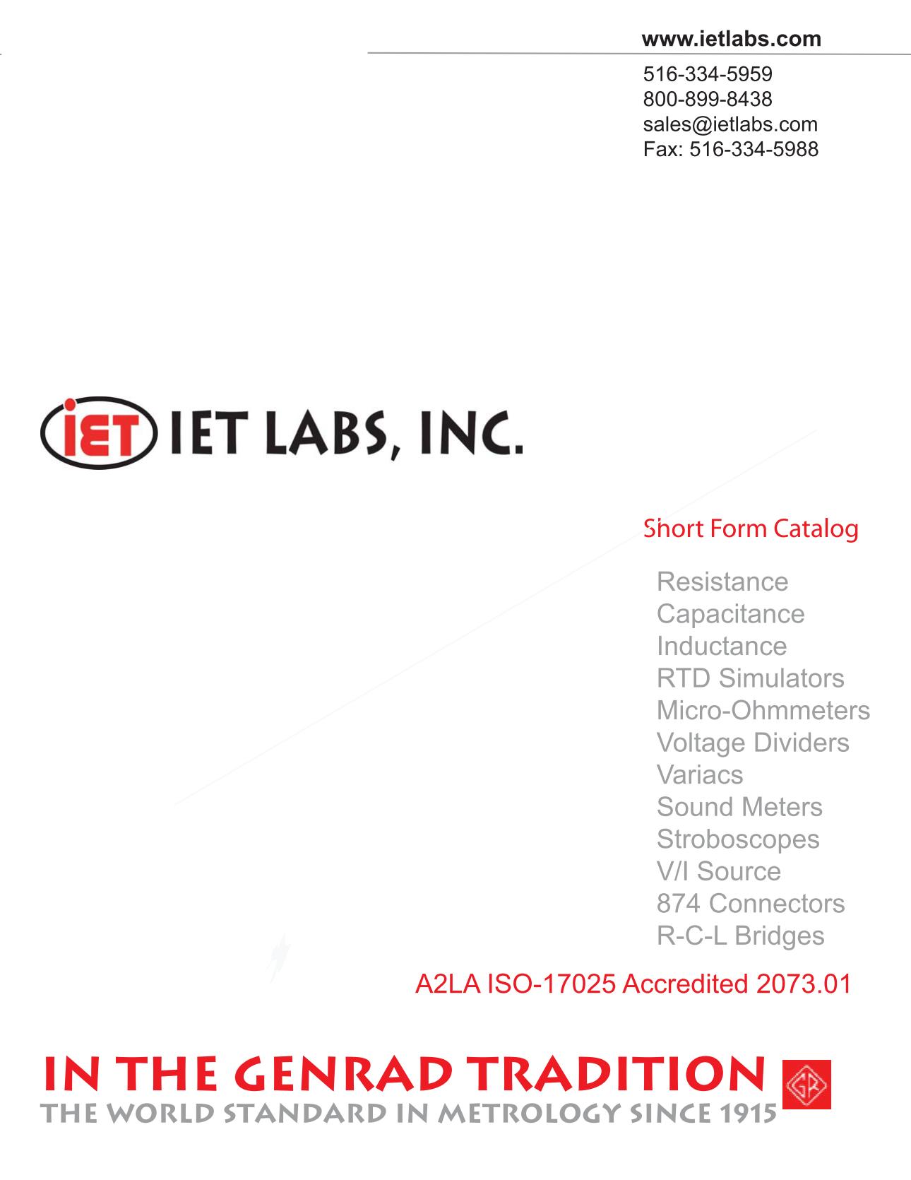 IET Labs short form catalogue